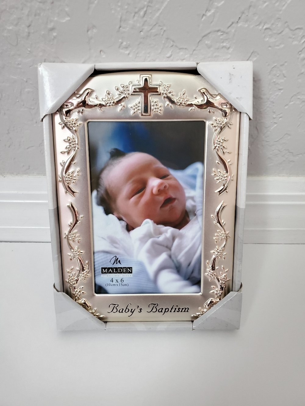 Malden Baby's Baptism Photo Frame In Silver with Cross Accent 4x6